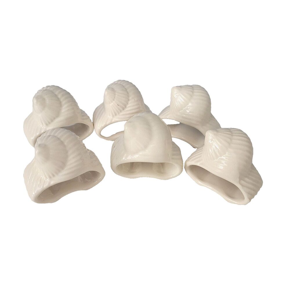 Off White Shiny Seashell Napkin Rings Set Of 6